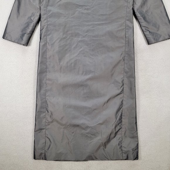 Vtg Chaiken and Capone Gray Shiny Collared 3/4 Sleeve Unique Trench Coat Jacket - Picture 9 of 16